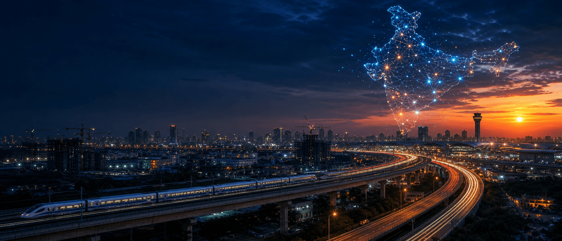 Indian infrastructure network at night